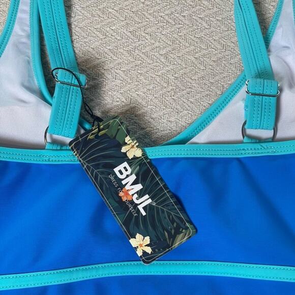 BMJL Women’s 2 Piece Swimsuit Small Blue Color Block High Waist Tank Bikini - Picture 8 of 8